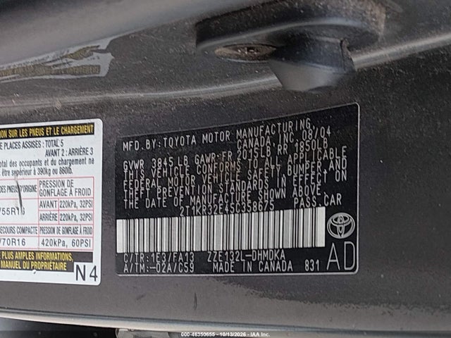 46350655 :رقم المزاد ، 2T1KR32E45C358675 vin ، 2005 Toyota Matrix مزاد بيع