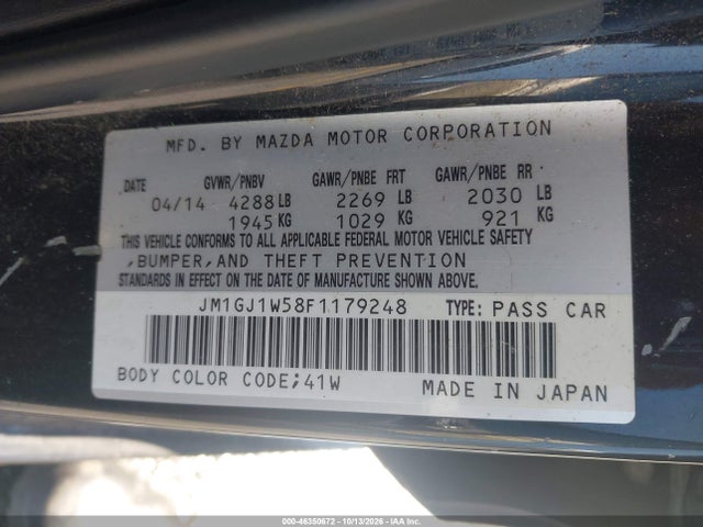 Продажа на аукционе авто 2015 Mazda Mazda6 I Grand Touring, vin: JM1GJ1W58F1179248, номер лота: 46350672