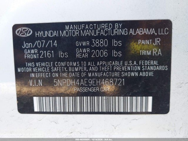Aukcja sprzedaży 2014 Hyundai Elantra Se, vin: 5NPDH4AE9EH468721, numer aukcji: 46350695
