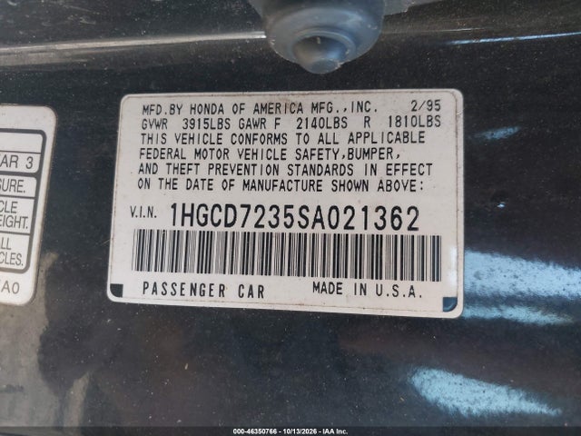 Продаж на аукціоні авто 1995 Honda Accord Lx, vin: 1HGCD7235SA021362, номер лоту: 46350766