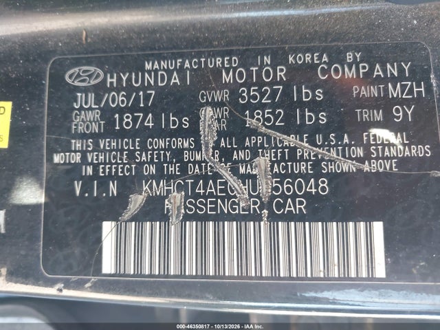 Aukcja sprzedaży 2017 Hyundai Accent Value Edition, vin: KMHCT4AE0HU356048, numer aukcji: 46350817