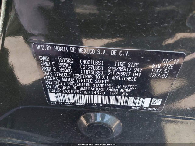 Honda HR-V EX 2017 3CZRU5H57HM714378 Image 9