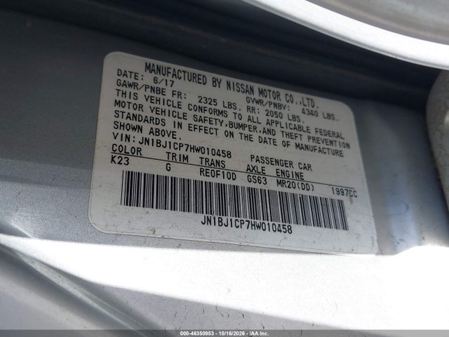46350953 :رقم المزاد ، JN1BJ1CP7HW010458 vin ، 2017 Nissan Rogue Sport Sv مزاد بيع