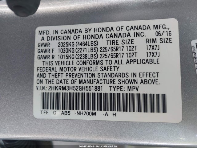 Honda CR-V EX 2016 2HKRM3H52GH551881 Image 9