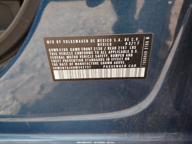 Продаж на аукціоні авто 2017 Volkswagen Jetta 1.4t S, vin: 3VW2B7AJ4HM342737, номер лоту: 46351070