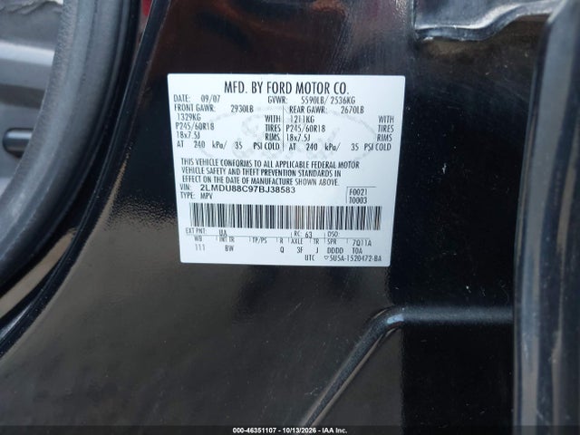 Продажа на аукционе авто 2007 Lincoln Mkx, vin: 2LMDU88C97BJ38583, номер лота: 46351107