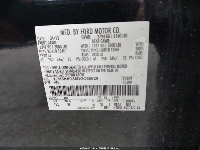 Продажа на аукционе авто 2013 Ford Explorer Xlt, vin: 1FM5K8D86DGC66629, номер лота: 46351244