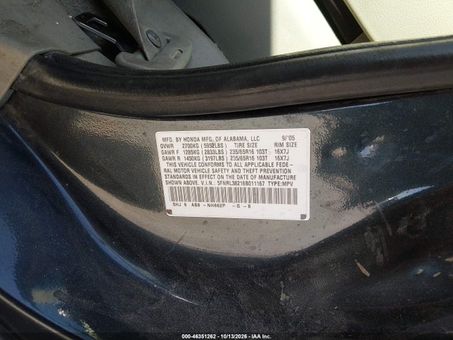 Aukcja sprzedaży 2006 Honda Odyssey Lx, vin: 5FNRL38216B011167, numer aukcji: 46351262