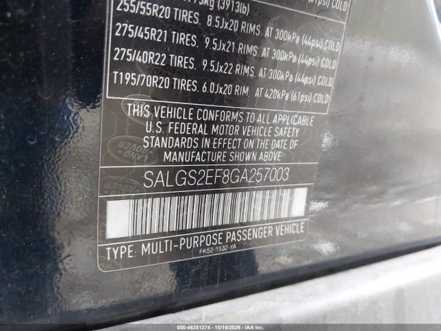 Продажа на аукционе авто 2016 Land Rover Range Rover 5.0l V8 Supercharged, vin: SALGS2EF8GA257003, номер лота: 46351374