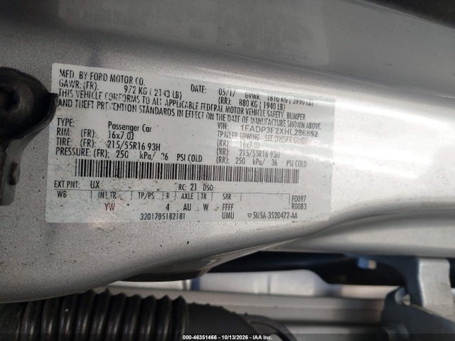 Продаж на аукціоні авто 2017 Ford Focus Se, vin: 1FADP3F2XHL286852, номер лоту: 46351466