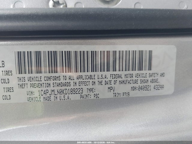 46351499 :رقم المزاد ، 1C4PJMLN0KD189223 vin ، 2019 Jeep Cherokee Latitude Plus 4x4 مزاد بيع