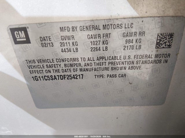Продаж на аукціоні авто 2013 Chevrolet Malibu 1lt, vin: 1G11C5SA7DF254217, номер лоту: 46351501