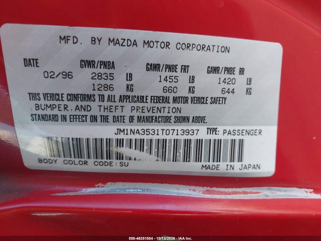 Aukcja sprzedaży 1996 Mazda Mx-5 Miata, vin: JM1NA3531T0713937, numer aukcji: 46351504