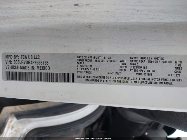 Продажа на аукционе авто 2023 Ram Promaster 2500 High Roof 159 Wb, vin: 3C6LRVDG4PE563763, номер лота: 46351518