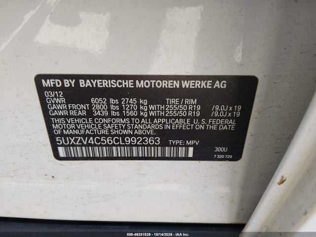Продаж на аукціоні авто 2012 Bmw X5 Xdrive35i/xdrive35i Premium/xdrive35i Sport Activity, vin: 5UXZV4C56CL992363, номер лоту: 46351539