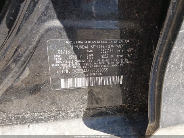 Aukcja sprzedaży 2018 Hyundai Accent Sel, vin: 3KPC24A39JE019968, numer aukcji: 46351615