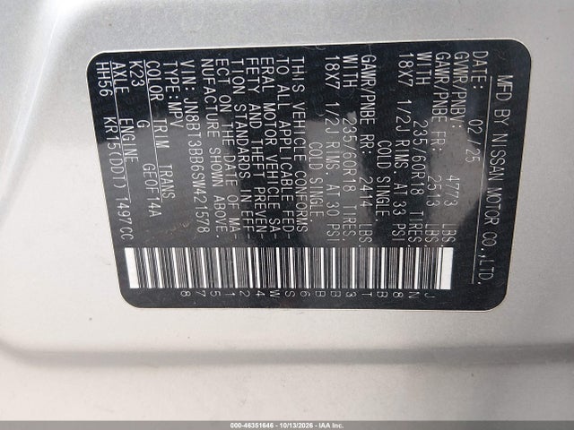 JN8BT3BB6SW421578 Nissan Rogue Sv Intelligent Awd