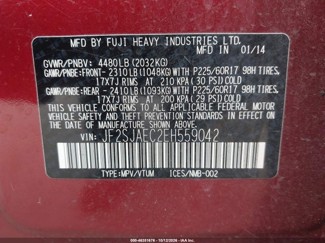 JF2SJAEC2EH559042 Subaru Forester 2.5i Premium