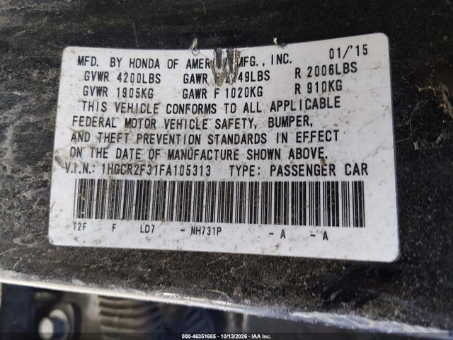 1HGCR2F31FA105313 Honda ACCORD LX