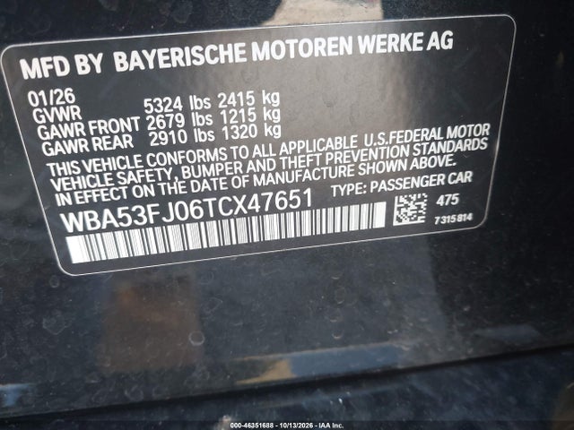 Продаж на аукціоні авто 2026 Bmw 530i Xdrive, vin: WBA53FJ06TCX47651, номер лоту: 46351688