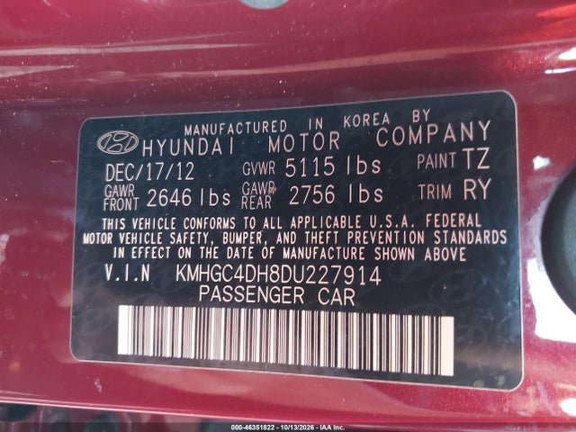 Продаж на аукціоні авто 2013 Hyundai Genesis 5.0 R-spec, vin: KMHGC4DH8DU227914, номер лоту: 46351822