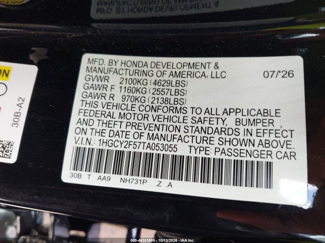 Продаж на аукціоні авто 2026 Honda Accord Hybrid Sport, vin: 1HGCY2F57TA053055, номер лоту: 46351895