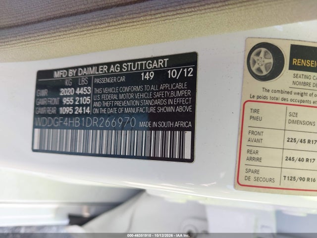46351910 :رقم المزاد ، WDDGF4HB1DR266970 vin ، 2013 Mercedes-benz C 250 Sport مزاد بيع