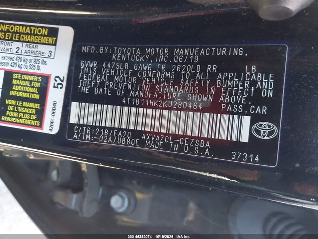 Toyota CAMRY SE 2019 4T1B11HK2KU280464 Image 9