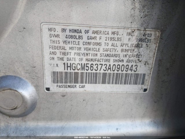 Продаж на аукціоні авто 2003 Honda Accord 2.4 Lx, vin: 1HGCM56373A090943, номер лоту: 46352144