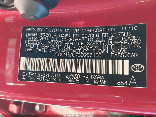 Aukcja sprzedaży 2011 Toyota Prius Four, vin: JTDKN3DU7B0257488, numer aukcji: 46352190