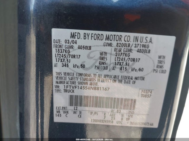 Aukcja sprzedaży 2004 Ford F-150 Xl/xlt, vin: 1FTVF14554NB81167, numer aukcji: 46352349