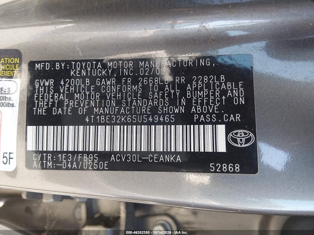 Продажа на аукционе авто 2005 Toyota Camry Le, vin: 4T1BE32K65U549465, номер лота: 46352350