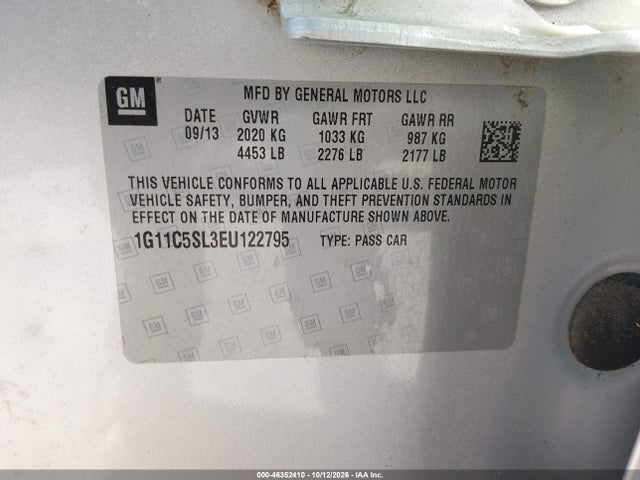 Aukcja sprzedaży 2014 Chevrolet Malibu 1lt, vin: 1G11C5SL3EU122795, numer aukcji: 46352410