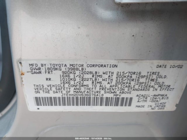 Aukcja sprzedaży 2003 Toyota Rav4, vin: JTEHH20V636076418, numer aukcji: 46352548