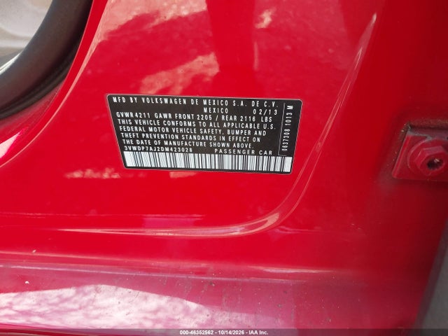 46352562 :رقم المزاد ، 3VWDP7AJ2DM423028 vin ، 2013 Volkswagen Jetta 2.5l Se مزاد بيع
