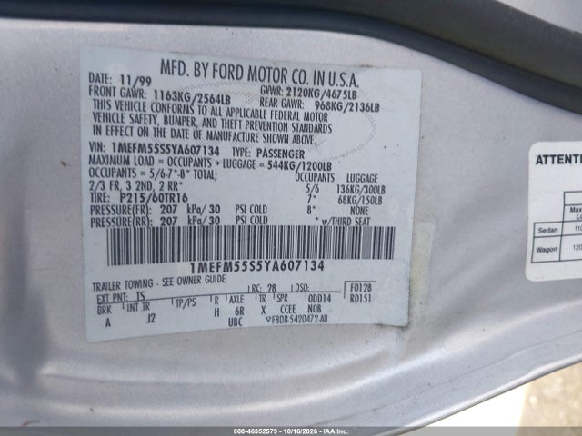 46352579 :رقم المزاد ، 1MEFM55S5YA607134 vin ، 2000 Mercury Sable Ls Premium مزاد بيع