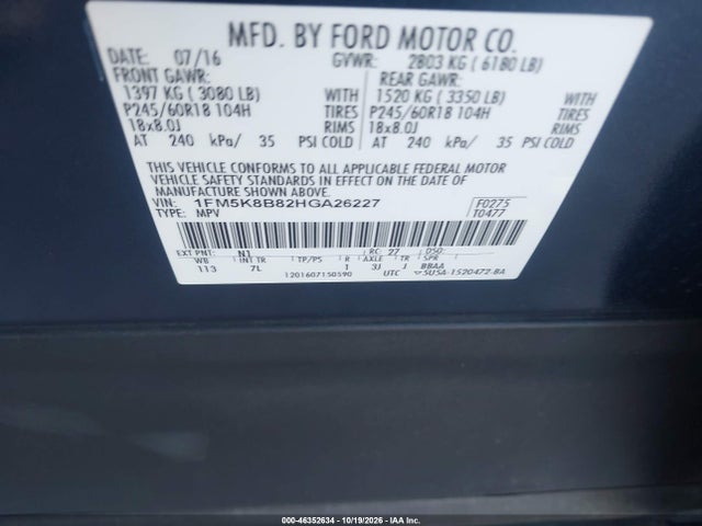 Продаж на аукціоні авто 2017 Ford Explorer, vin: 1FM5K8B82HGA26227, номер лоту: 46352634
