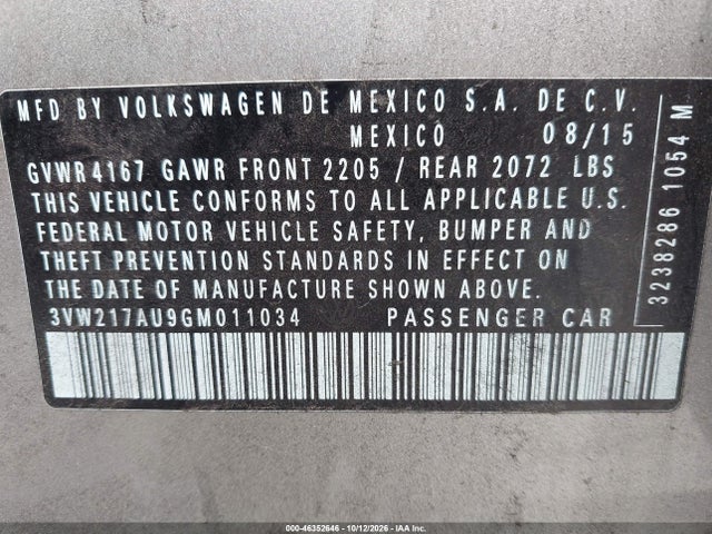 3VW217AU9GM011034 Volkswagen Golf Tsi S 4-door