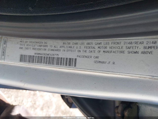 Продажа на аукционе авто 1998 Volkswagen Passat Gls, vin: WVWMA63B2WE428775, номер лота: 46352777