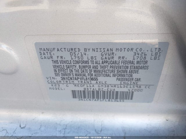3N1CN7AP1FL813655 Nissan Versa 1.6 Sv