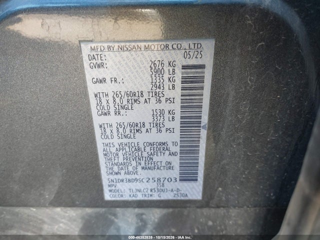 Продажа на аукционе авто 2025 Nissan Pathfinder Rock Creek 4wd, vin: 5N1DR3BD9SC258703, номер лота: 46352839