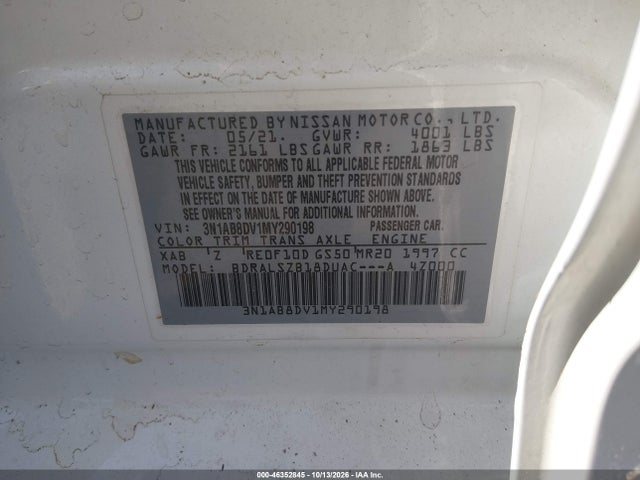 46352845 :رقم المزاد ، 3N1AB8DV1MY290198 vin ، 2021 Nissan Sentra Sr Xtronic Cvt مزاد بيع