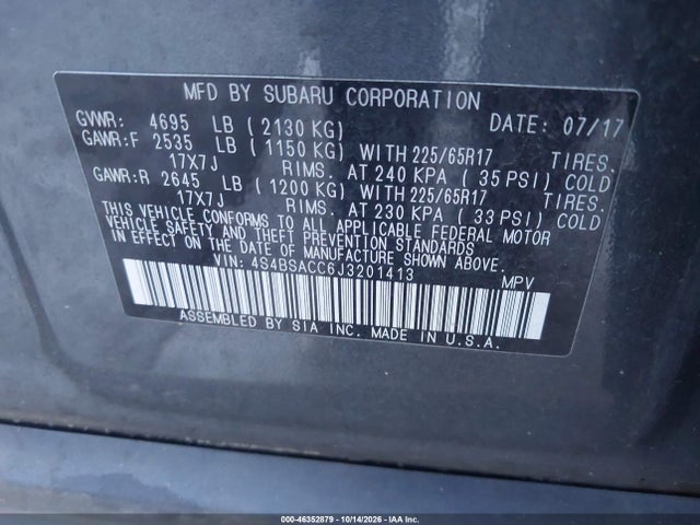 Subaru Outback 2.5i Premium 2018 4S4BSACC6J3201413 Image 9