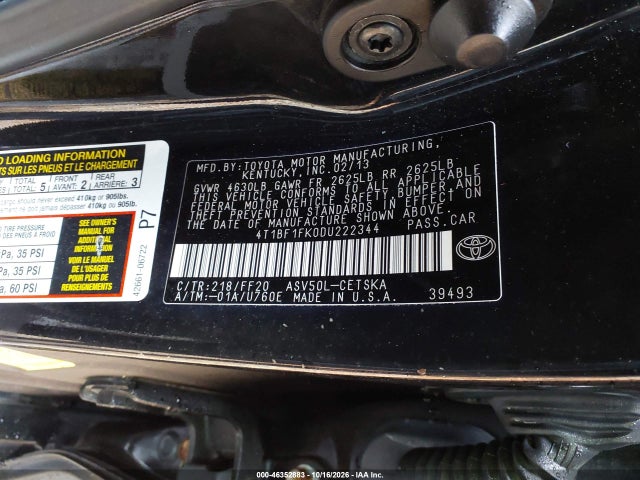 Aukcja sprzedaży 2013 Toyota Camry Se, vin: 4T1BF1FK0DU222344, numer aukcji: 46352883
