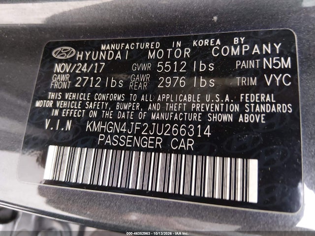 Продажа на аукционе авто 2018 Genesis G80 5.0 Ultimate, vin: KMHGN4JF2JU266314, номер лота: 46352963