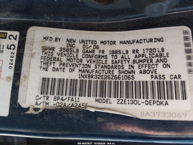 46353027 :رقم المزاد ، 1NXBR32E26Z661065 vin ، 2006 Toyota Corolla Ce مزاد بيع