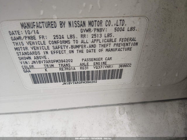 Продаж на аукціоні авто 2015 Infiniti Q50 Premium, vin: JN1BV7AR0FM394202, номер лоту: 46353111