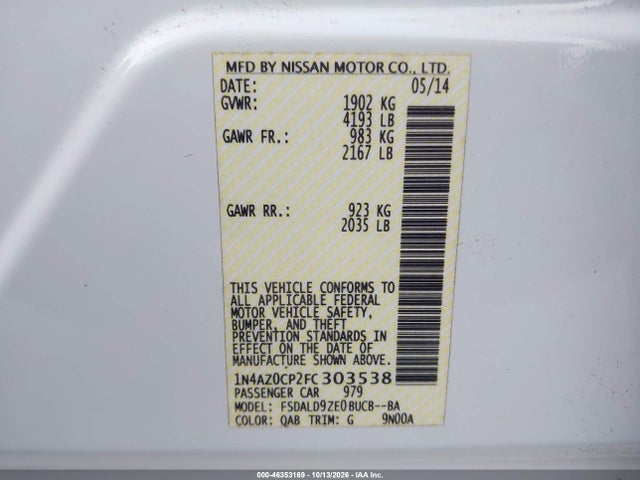 Продаж на аукціоні авто 2015 Nissan Leaf Sv, vin: 1N4AZ0CP2FC303538, номер лоту: 46353169