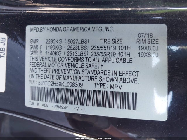 Продаж на аукціоні авто 2019 Acura Rdx Technology Package, vin: 5J8TC2H59KL008309, номер лоту: 46353208