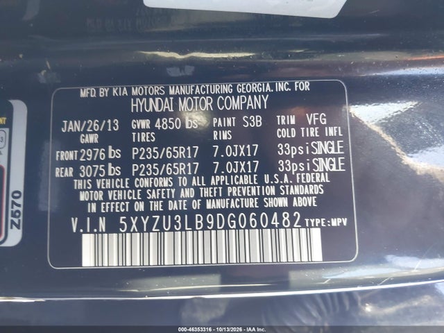 Продаж на аукціоні авто 2013 Hyundai Santa Fe Sport, vin: 5XYZU3LB9DG060482, номер лоту: 46353316